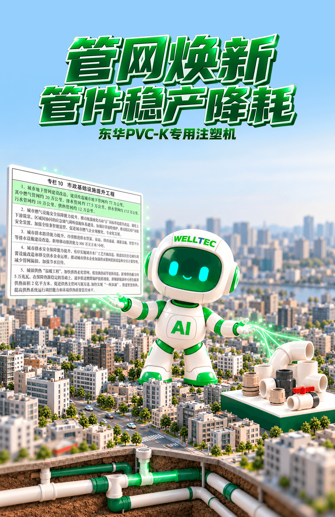 管网更新持续推进｜东华PVC-K专用注塑机助力稳产降耗